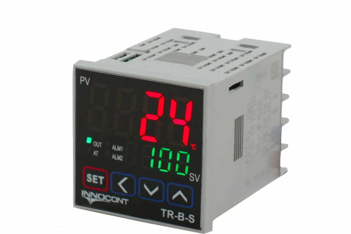 INNOCONT Температурный контроллер, 2 дисплея, 4 разряда, 48x48x60 мм, 2 аварийных выхода, 110-220VAC, выход: реле + твердотельное реле TR-B-S