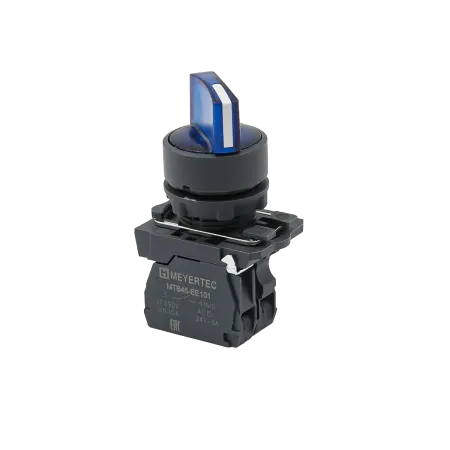 Переключатель  на 3 положения с фиксацией и подсветкой, синий, 1NO, 24V AC/DC, IP65, пластик