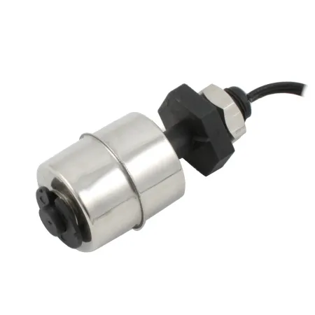 Поплавковый датчик уровня жидкости, вертикальное исполнение, -20 +80 С, соединение- резьба 1/8"PF полипропилен, кабель 500 мм, поплавок D=25 мм нерж. сталь