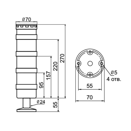 Светосигнальная колонна INNOCONT TL70B-024-YGW-55